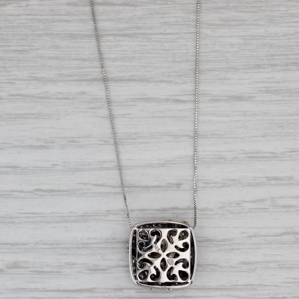 Gray 1.05ctw Black White Diamond Pendant Necklace 14k White Gold 18" Box Chain