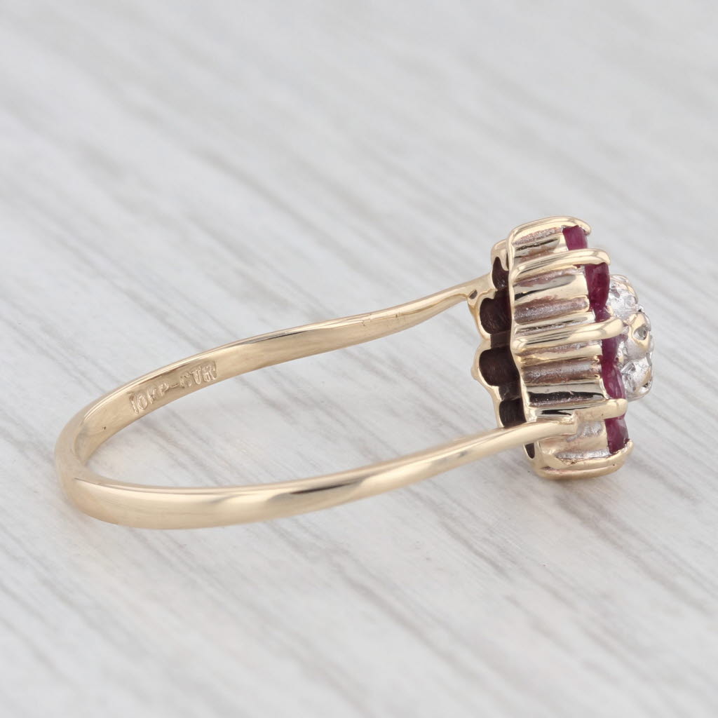 Light Gray 0.75ctw Ruby Halo Diamond Cluster Flower Ring 10k Yellow Gold Size 8.75