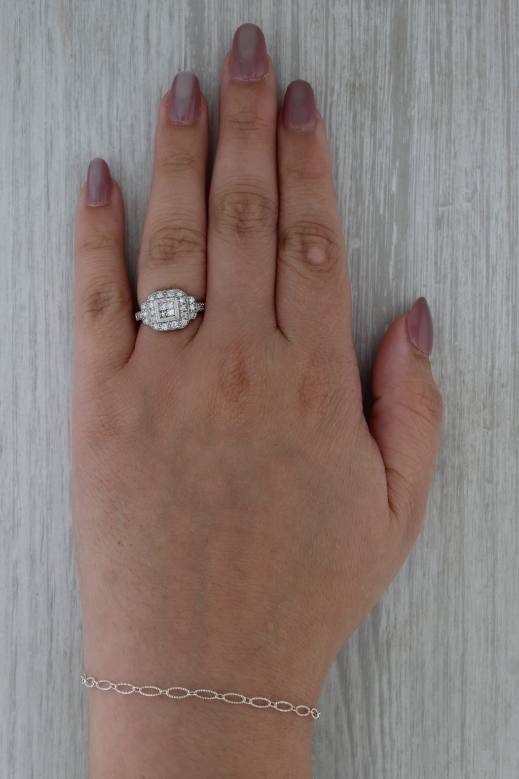 0.58ctw Princess Diamond Halo Engagement Ring 14k White Gold Size 6