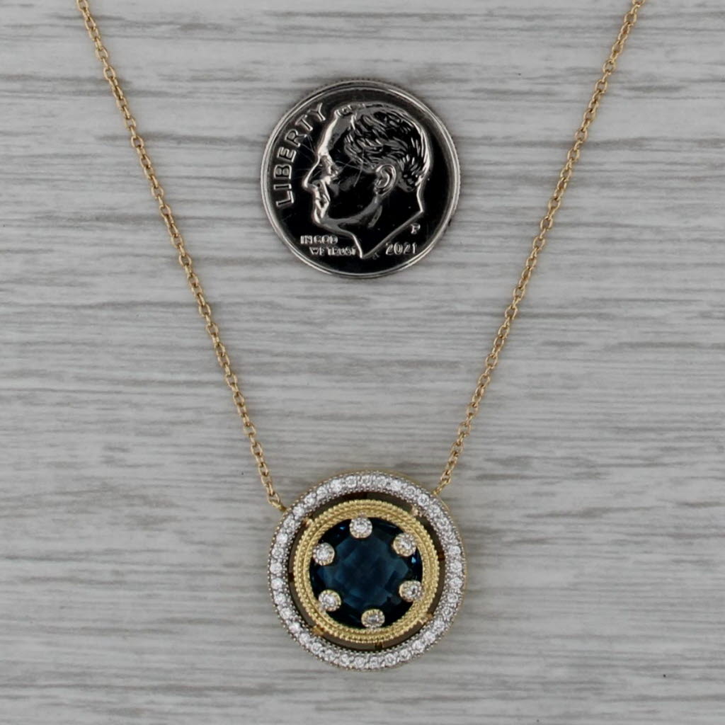 Jude Frances 4.54ctw London Blue Topaz Diamond Halo Pendant Necklace 18k Gold