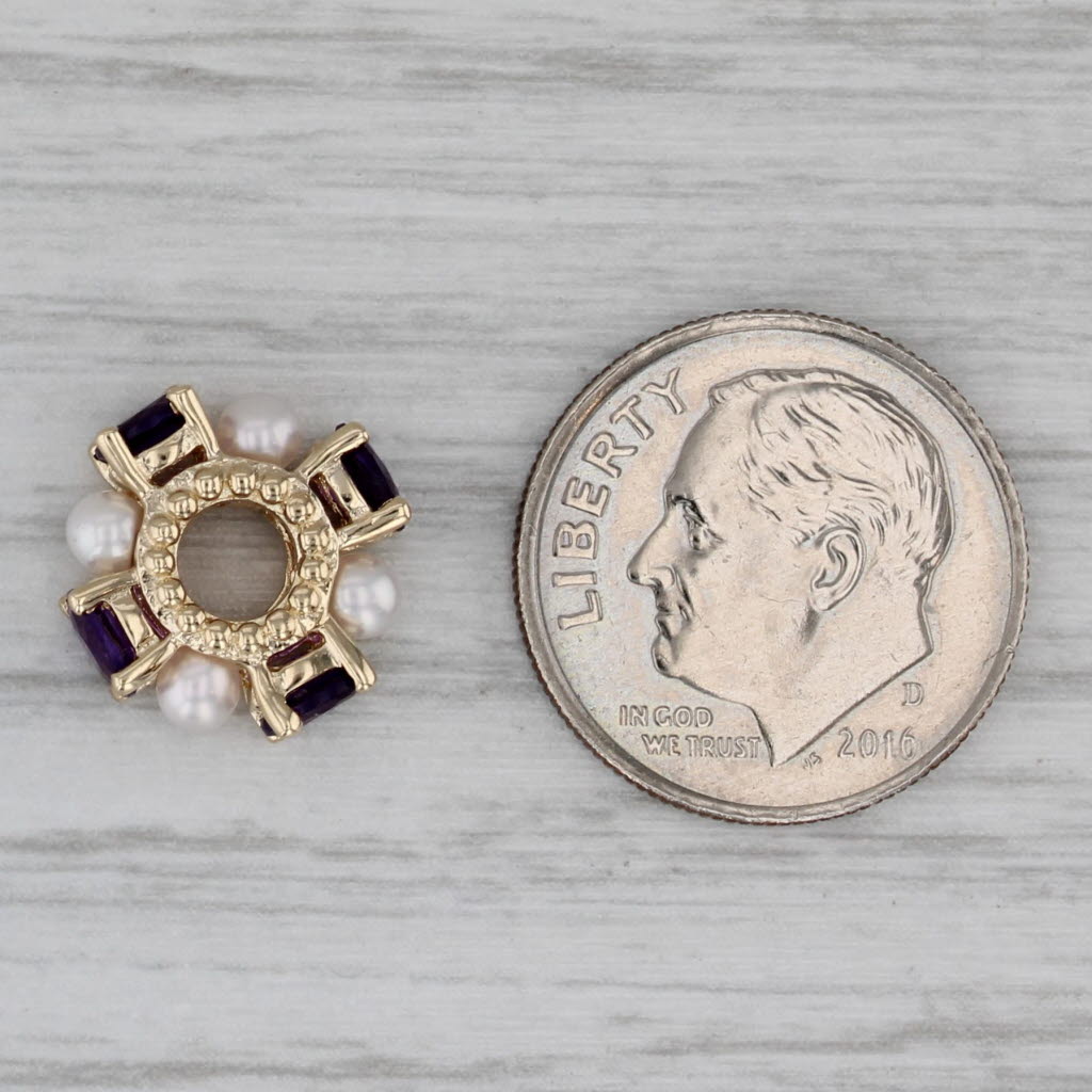 Gray Small Cultured Pearl 0.64ctw Amethyst Bead Spacer Charm 14k Yellow Gold Rondel