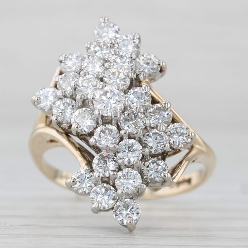 Light Gray 1.50ctw Diamond Cluster Ring 14k Yellow Gold Size 6.5 Cocktail