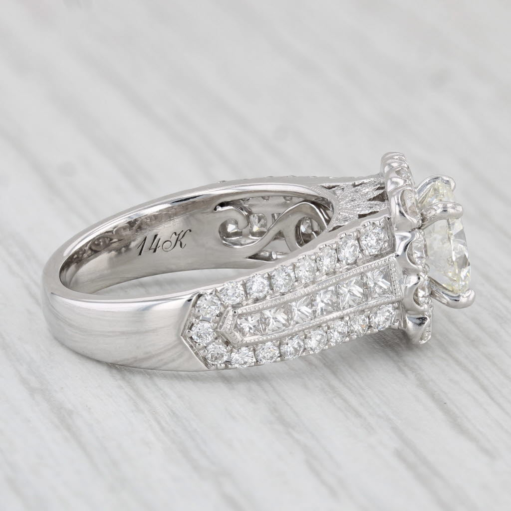 Light Gray Neil Lane 3.14ctw Round Diamond Halo Engagement Ring 14k White Gold Size 6.5 GIA
