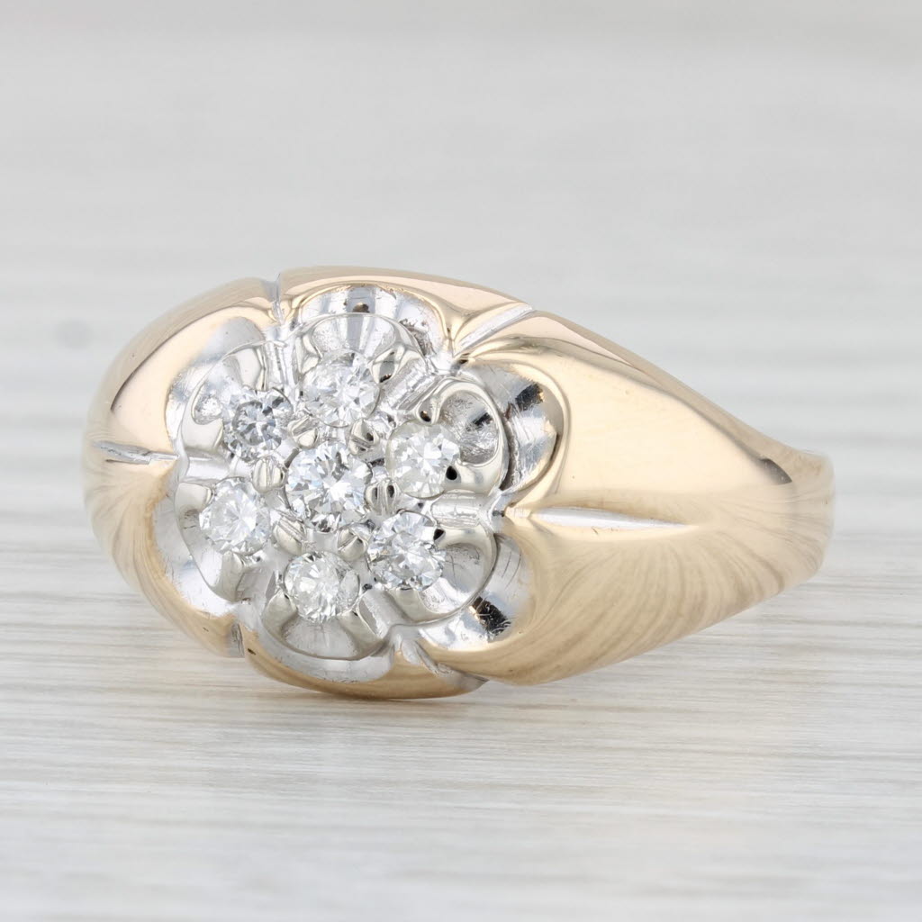 Light Gray 0.33ctw Diamond Men's Ring 10k Yellow Gold Size 12.5 Belcher Setting