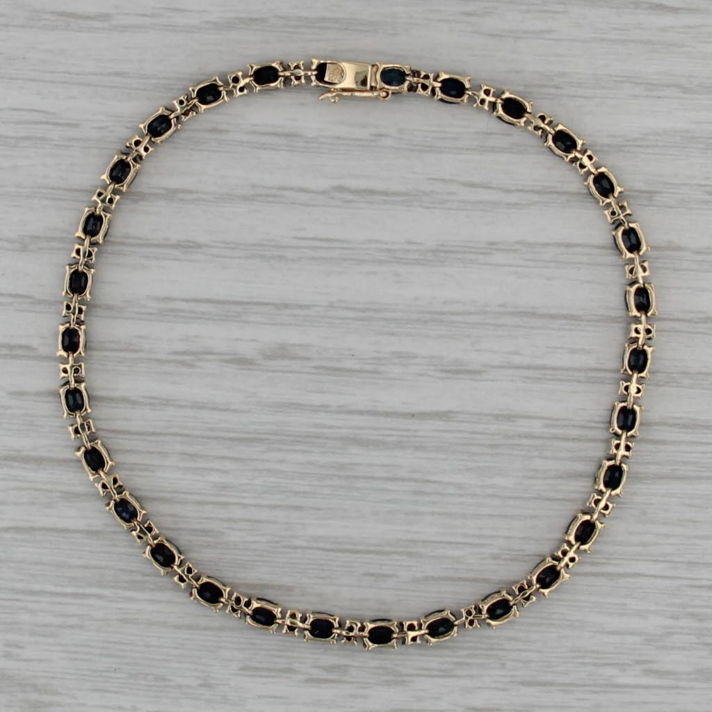 7.68ctw Blue Sapphire Diamond Tennis Bracelet 14k Yellow Gold 7.75" 3.4mm