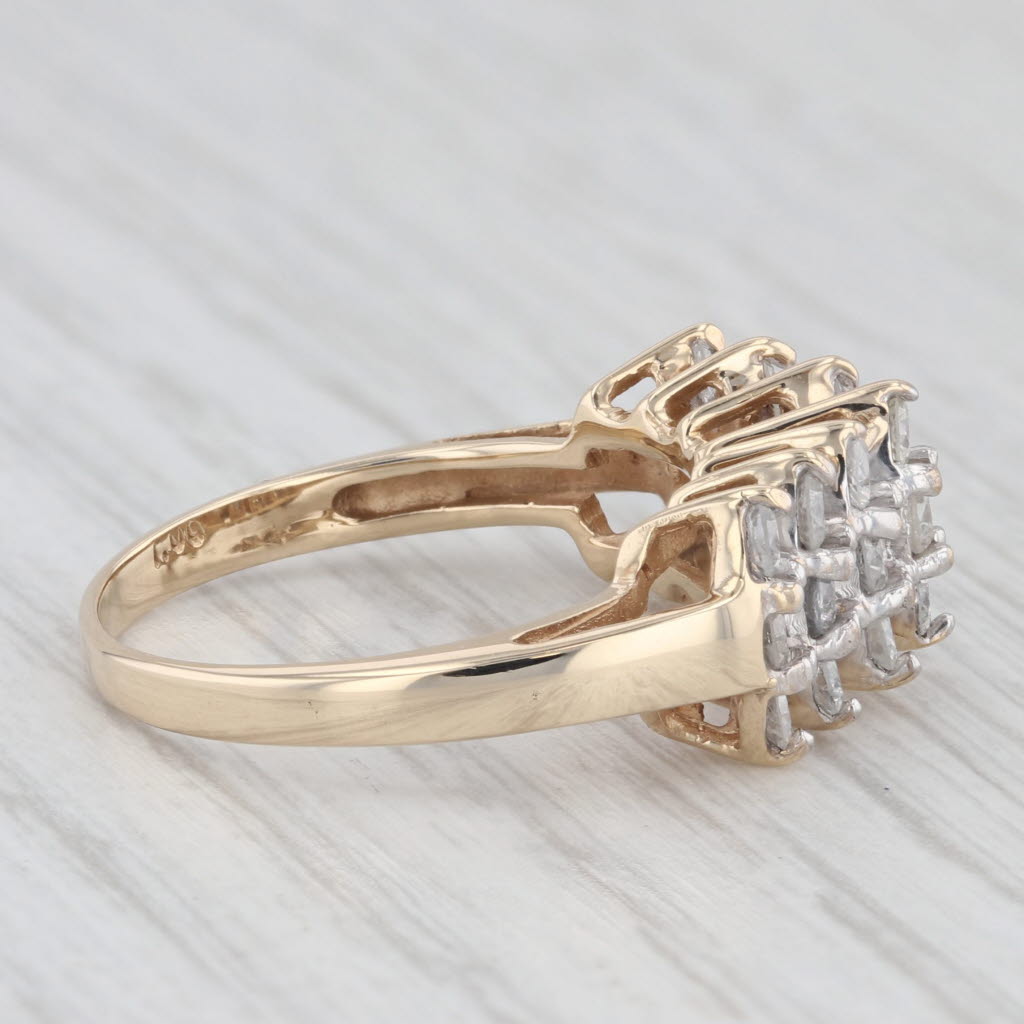 Light Gray 1ctw Diamond Cluster Tiered Ring 10k Yellow Gold Size 7.25