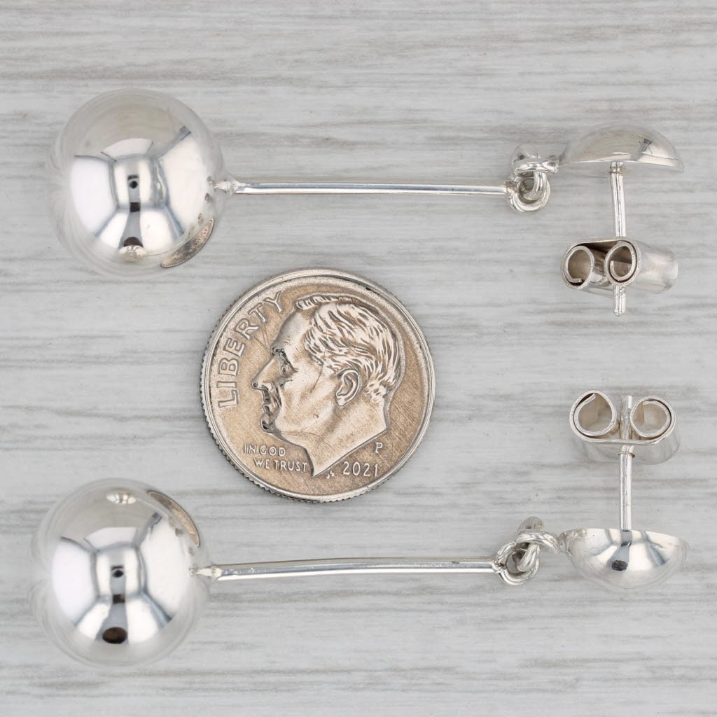 Gray Vintage Bead Dangle Earrings Sterling Silver Pierced Drops