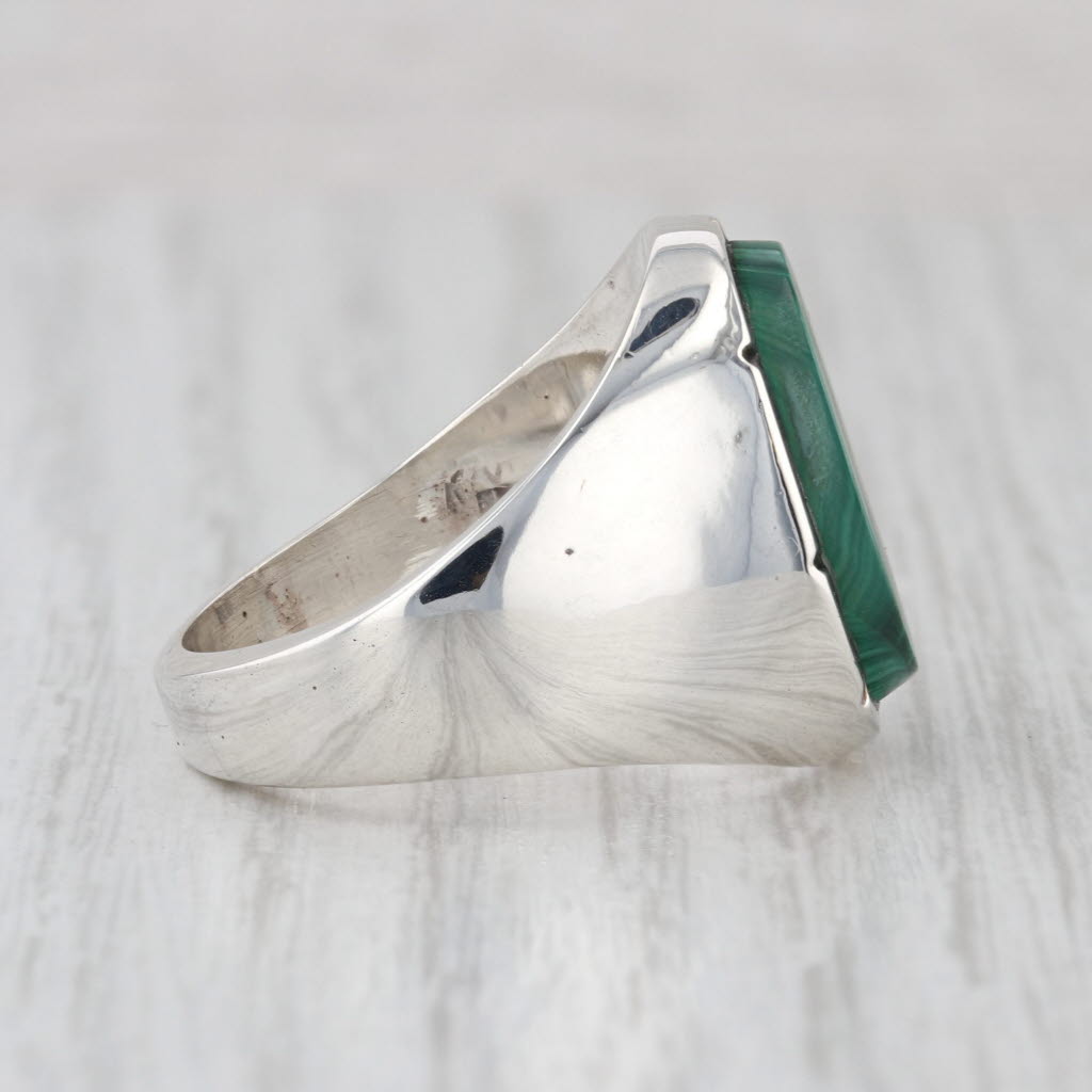 Vintage Oval Green Malachite Ring Sterling Silver Taxco Mexico Size 9.5
