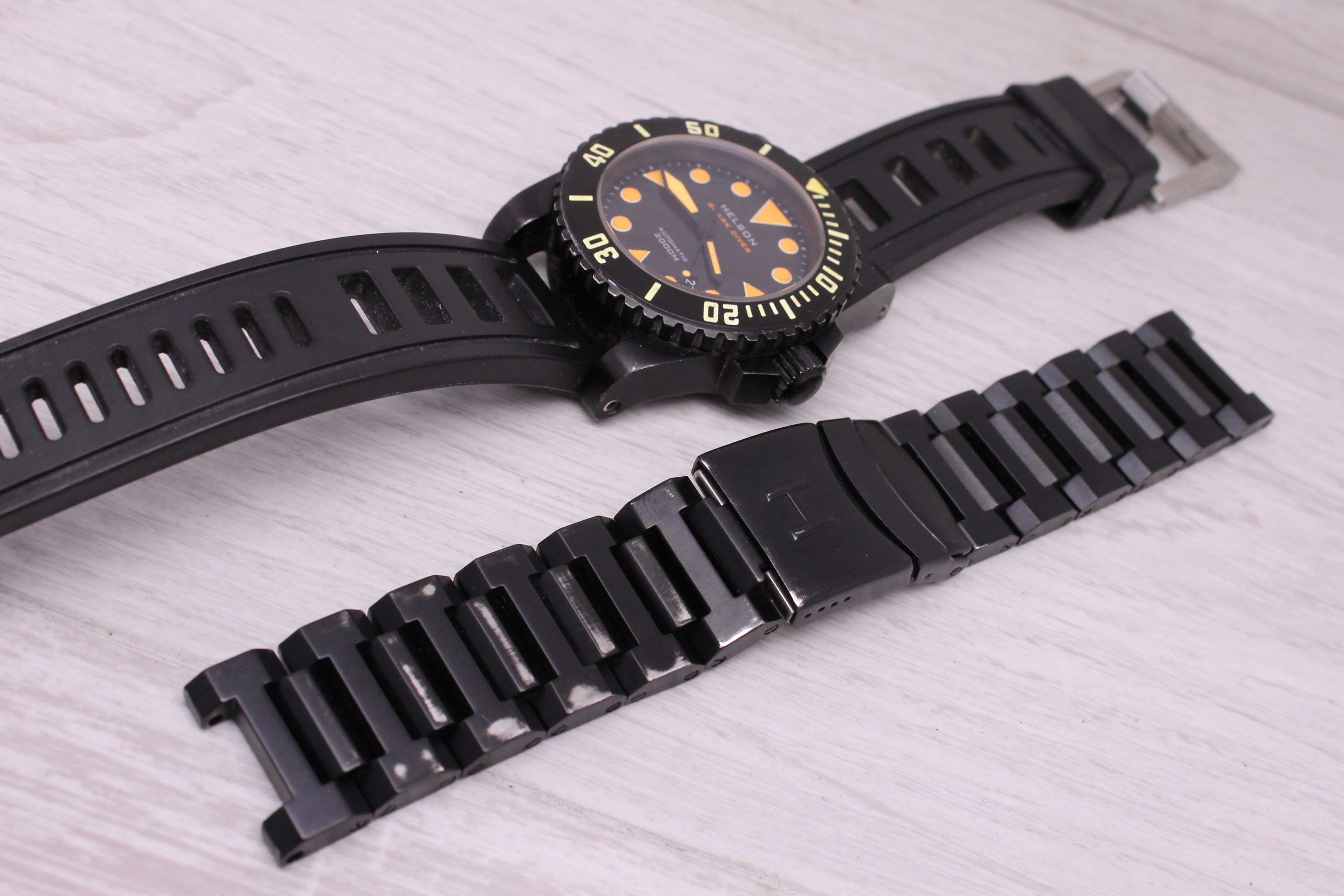 Dark Slate Gray Helson Sharkdiver 2000m 45mm Black PVD Mens Automatic Divers Watch w/ Bracelet