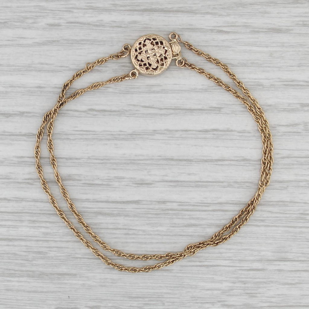 Filigree Clasp Double Rope Chain Slide Charm Starter Bracelet 14k Yellow Gold