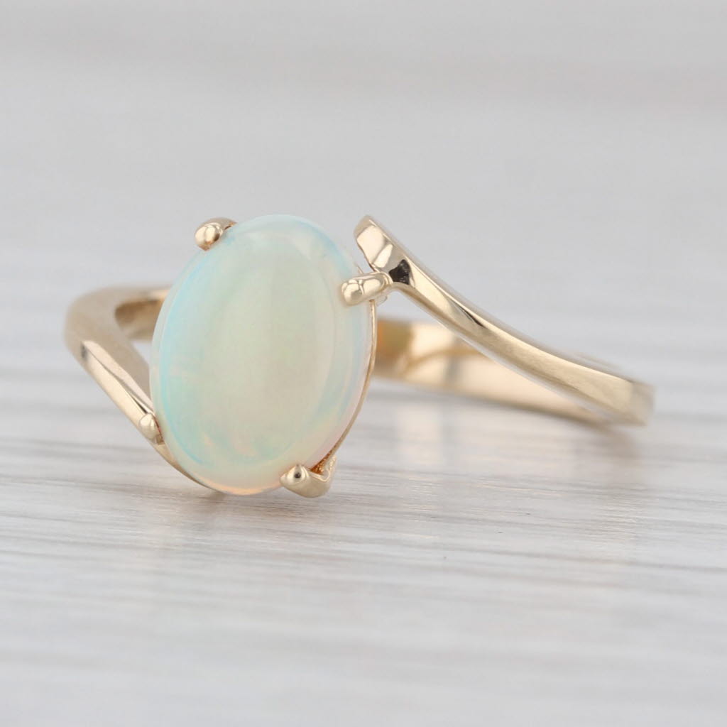 Oval Cabochon Opal Solitaire Bypass Ring 10k Yellow Gold Size 6.5