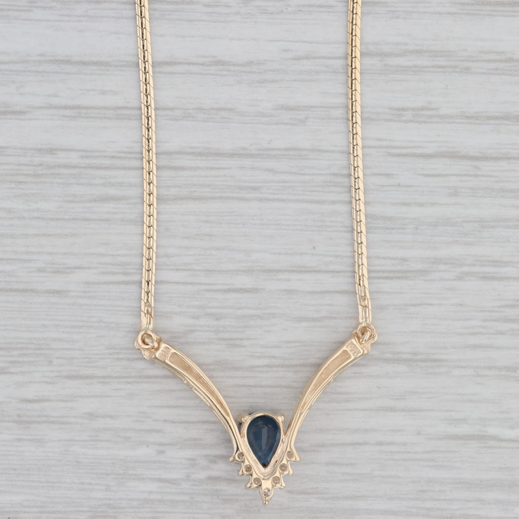 Gray 1.18ctw Blue Sapphire Diamond V Necklace 14k Yellow Gold 17" Herringbone Chain
