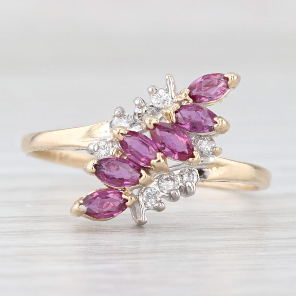 Light Gray 0.72ctw Ruby Diamond Bypass Ring 14k Yellow Gold Size 7.75
