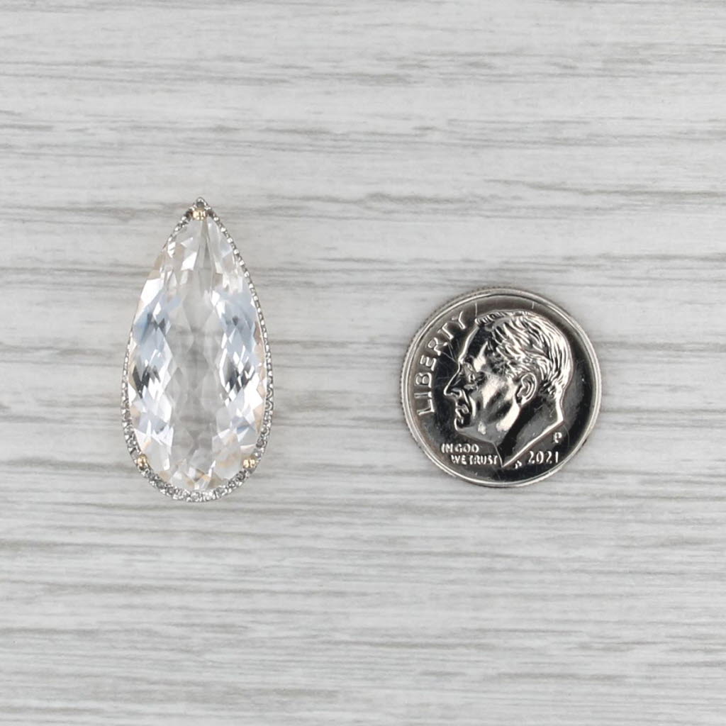 12.65ct Briolette Teardrop Quartz Diamond Pendant 14k Yellow Gold Floating Drop