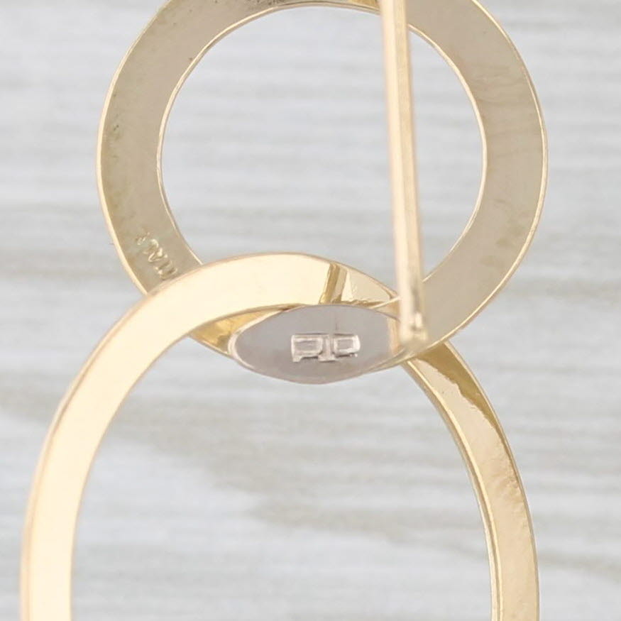 Light Gray Linked Circles Dangle Earrings 18k Yellow Gold Hook Posts Italian