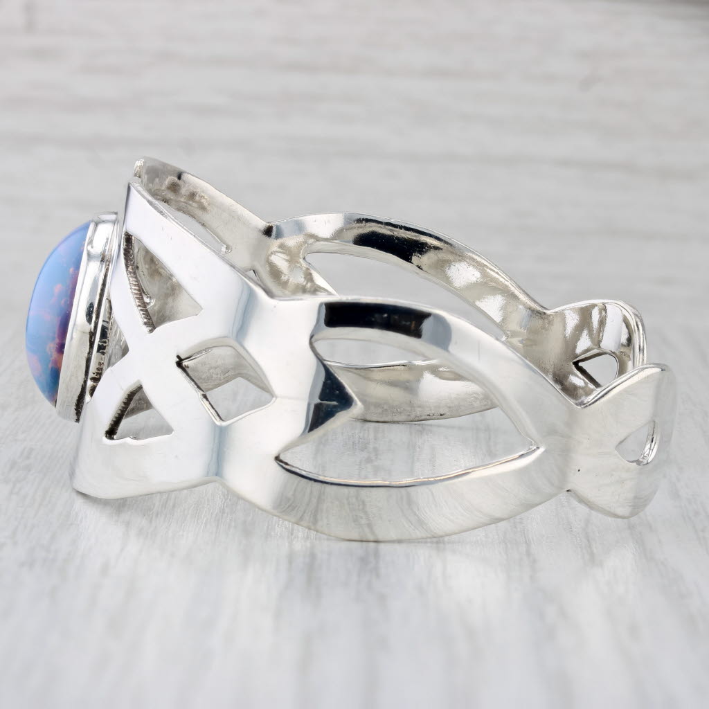 Colorful Imitation Opal Glass Celtic Knot Cuff Bracelet Sterling Silver 7.25"