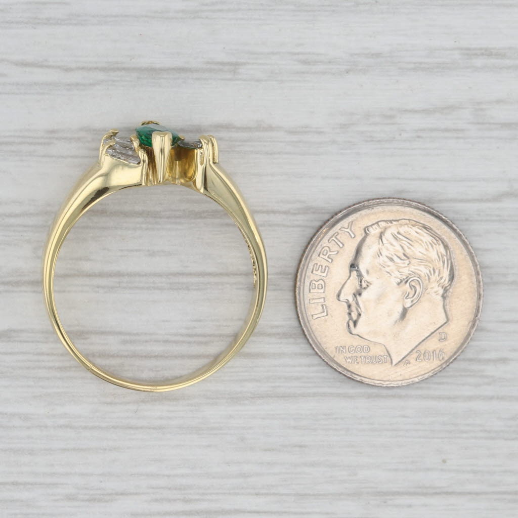 Gray Emerald Diamond Bypass Ring 18k Yellow Gold Size 8.75-9