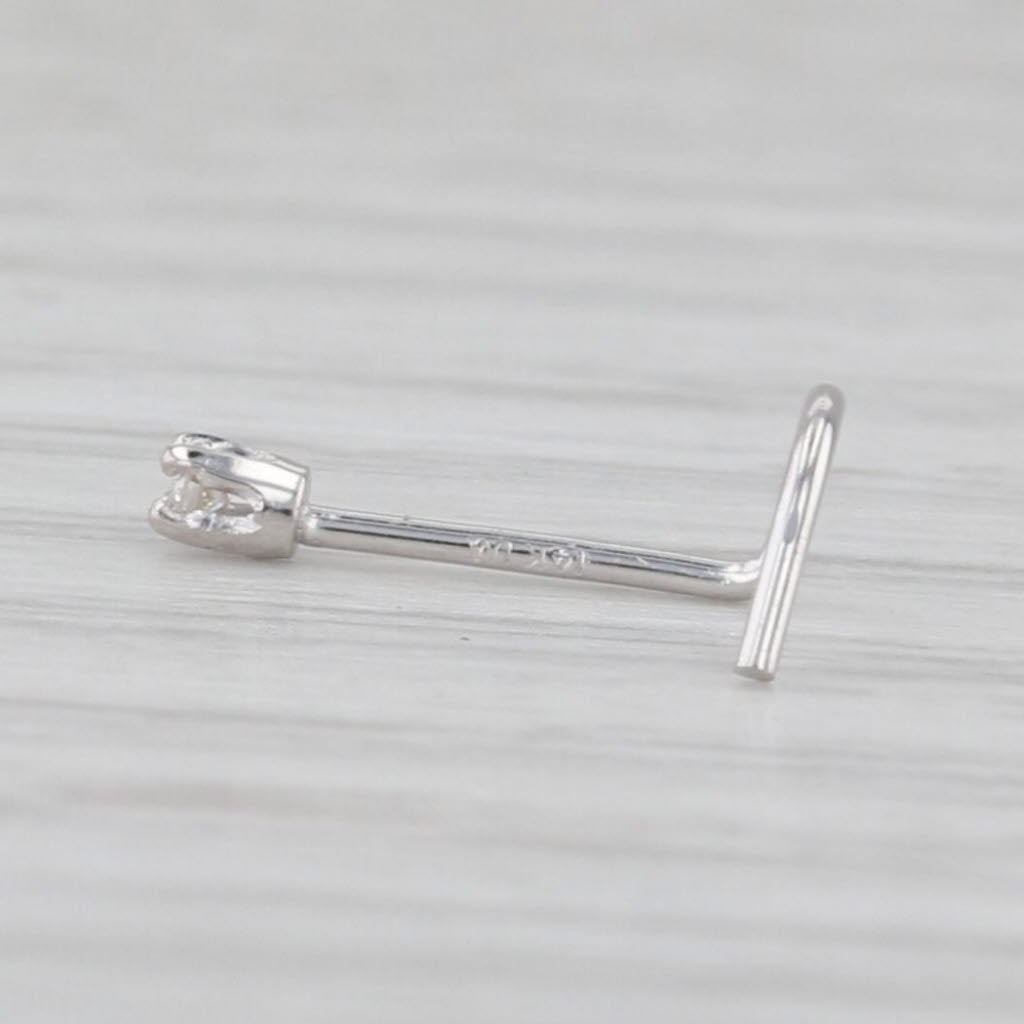 New Diamond Nose Stud 14k White Gold Round Solitaire Curved Post Piercing
