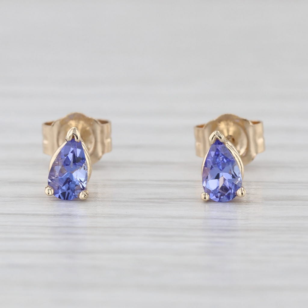 0.50ctw Tanzanite Pear Solitaire Stud Earrings 14k Yellow Gold Studs