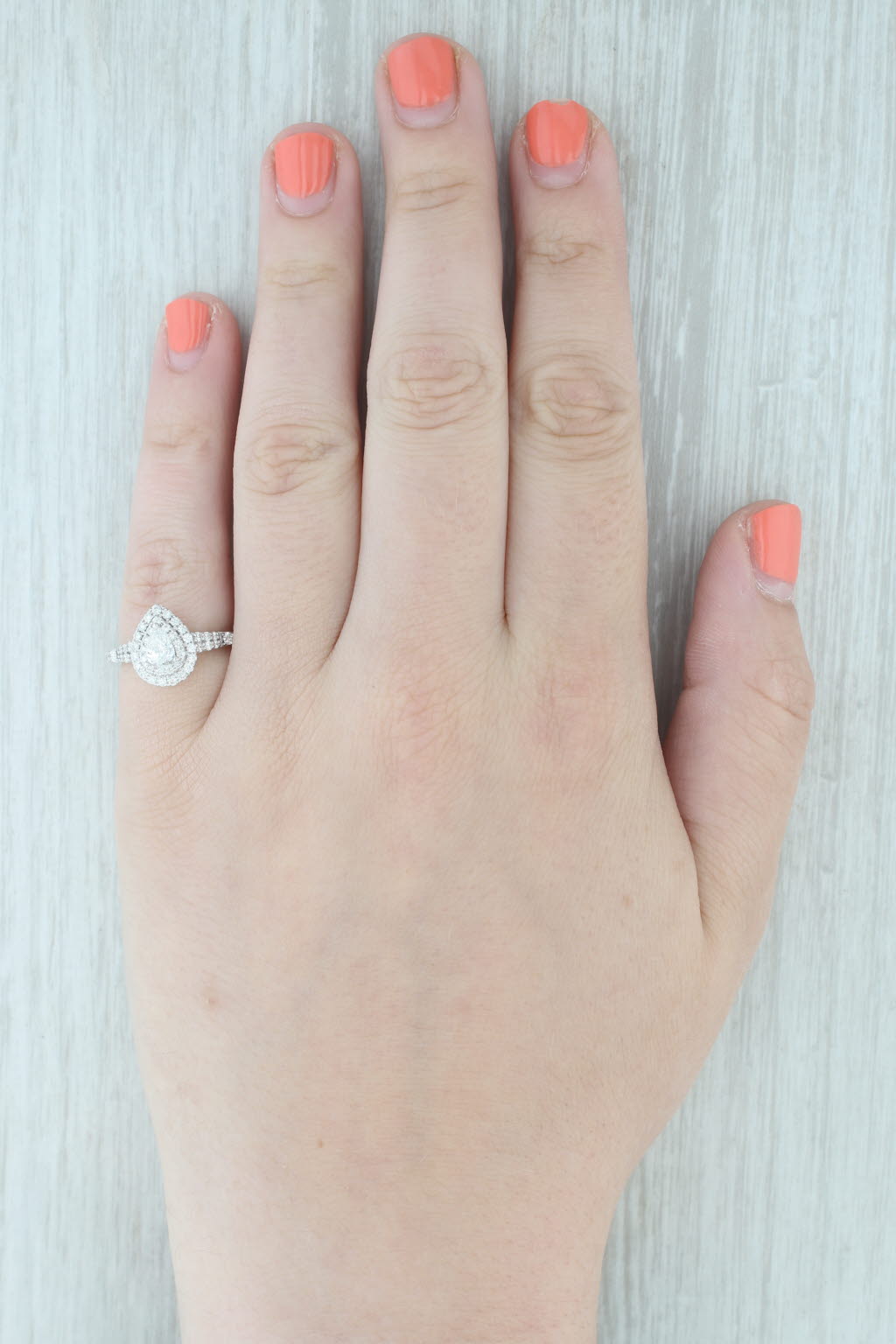 Gray 0.94ctw Pear Diamond Halo Engagement Ring 14k White Gold Disney Ariel Size 5.5
