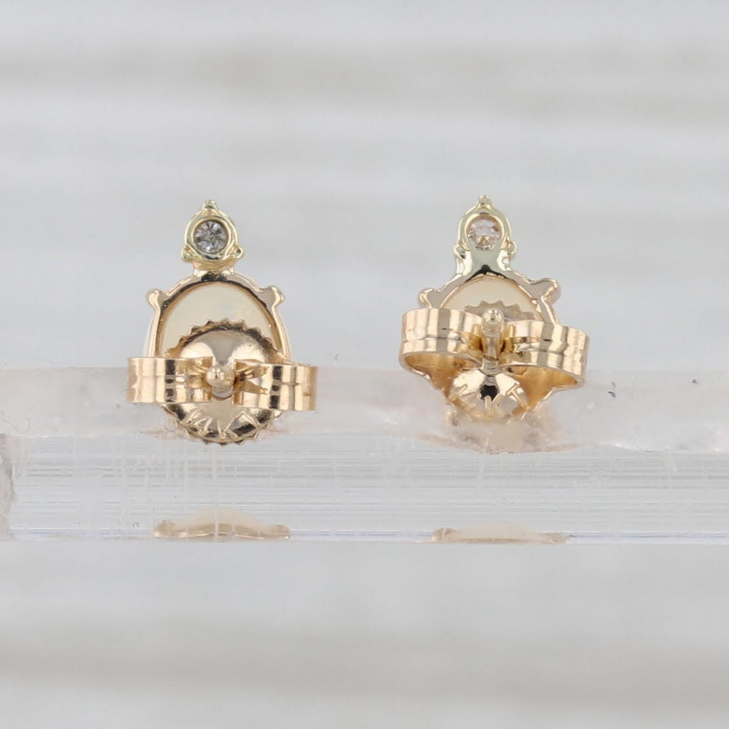 Opal Diamond Stud Earrings 14k Yellow Gold Oval Cabochon Studs