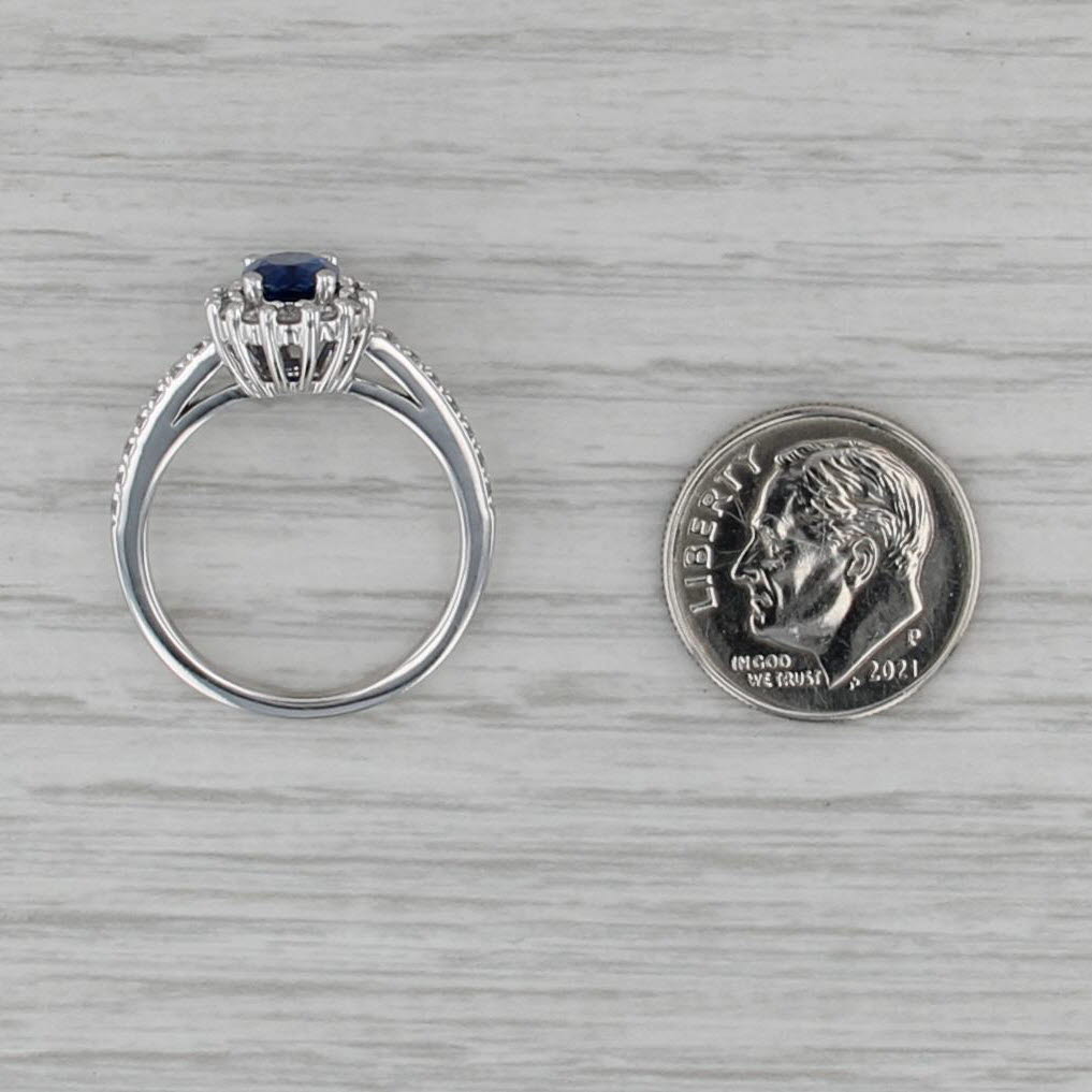 2.58ctw Blue Sapphire Diamond Halo Engagement Ring 14k White Gold Size 7