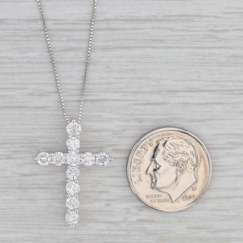 Gray 0.90ctw Diamond Cross Pendant Necklace 14k White Gold 21" Box Chain