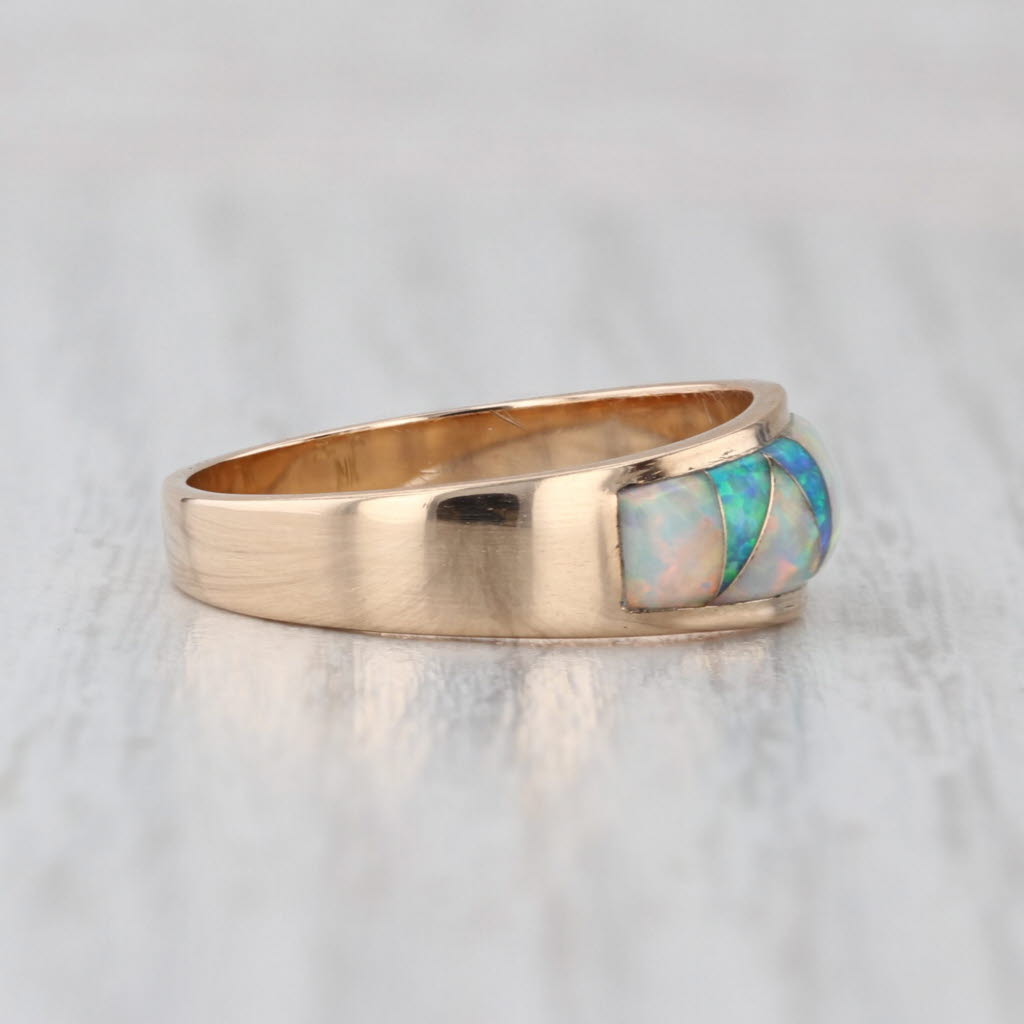 Lab Created Opal Mosaic Ring 14k Yellow Gold Size 7.25-7.5 Stackable Band