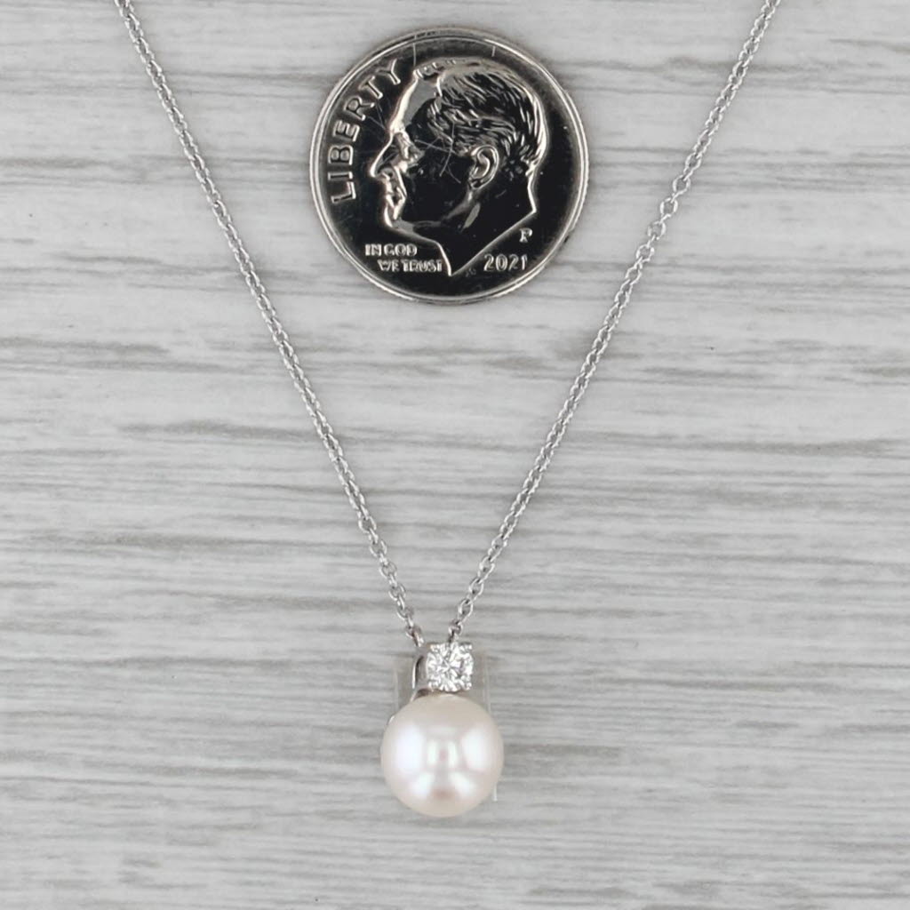 Tiffany Akoya Cultured Pearl Diamond Pendant Necklace w/ Pouch 18k Gold 16"