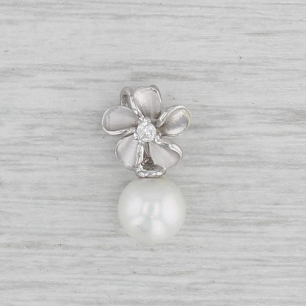 Cultured Pearl Diamond Flower Pendant 14k White Gold