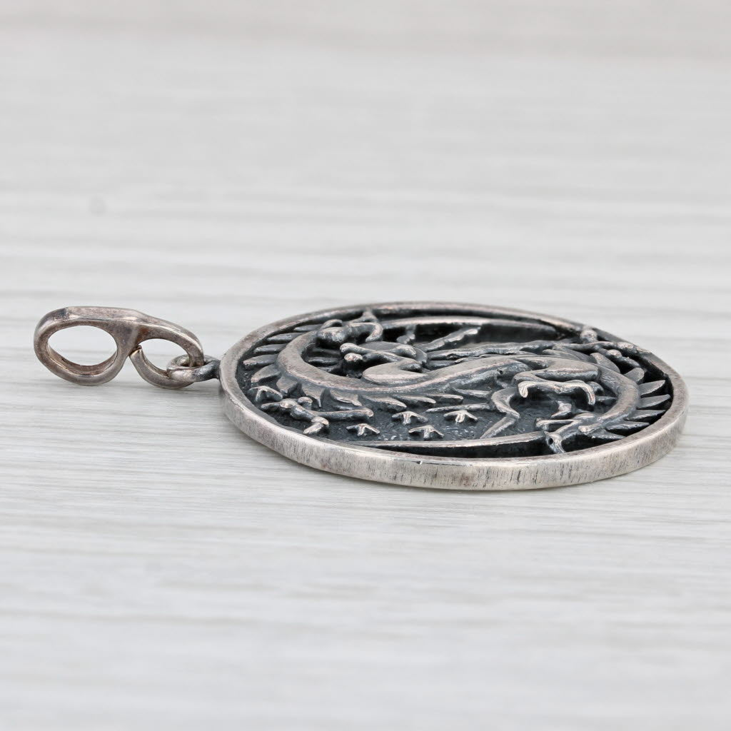 Light Gray Gothic Dragon Pendant Sterling Silver Statement