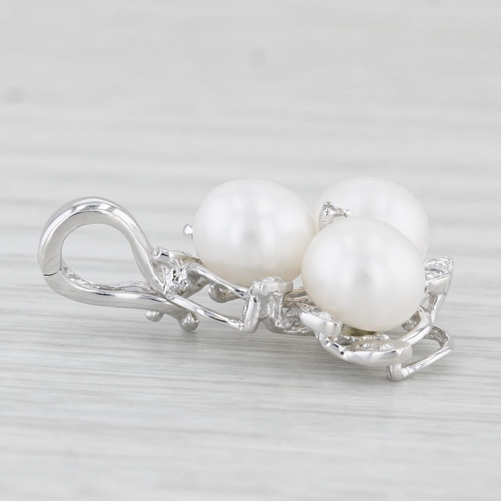 Light Gray Cultured Pearl Cluster Enhancer Pendant 14k White Gold Diamond Accents Clip Bail