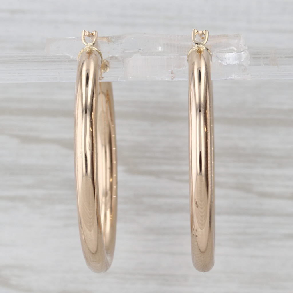 Round Hoop Earrings 14k Yellow Gold Snap Top Round Hoops 30 x 3mm