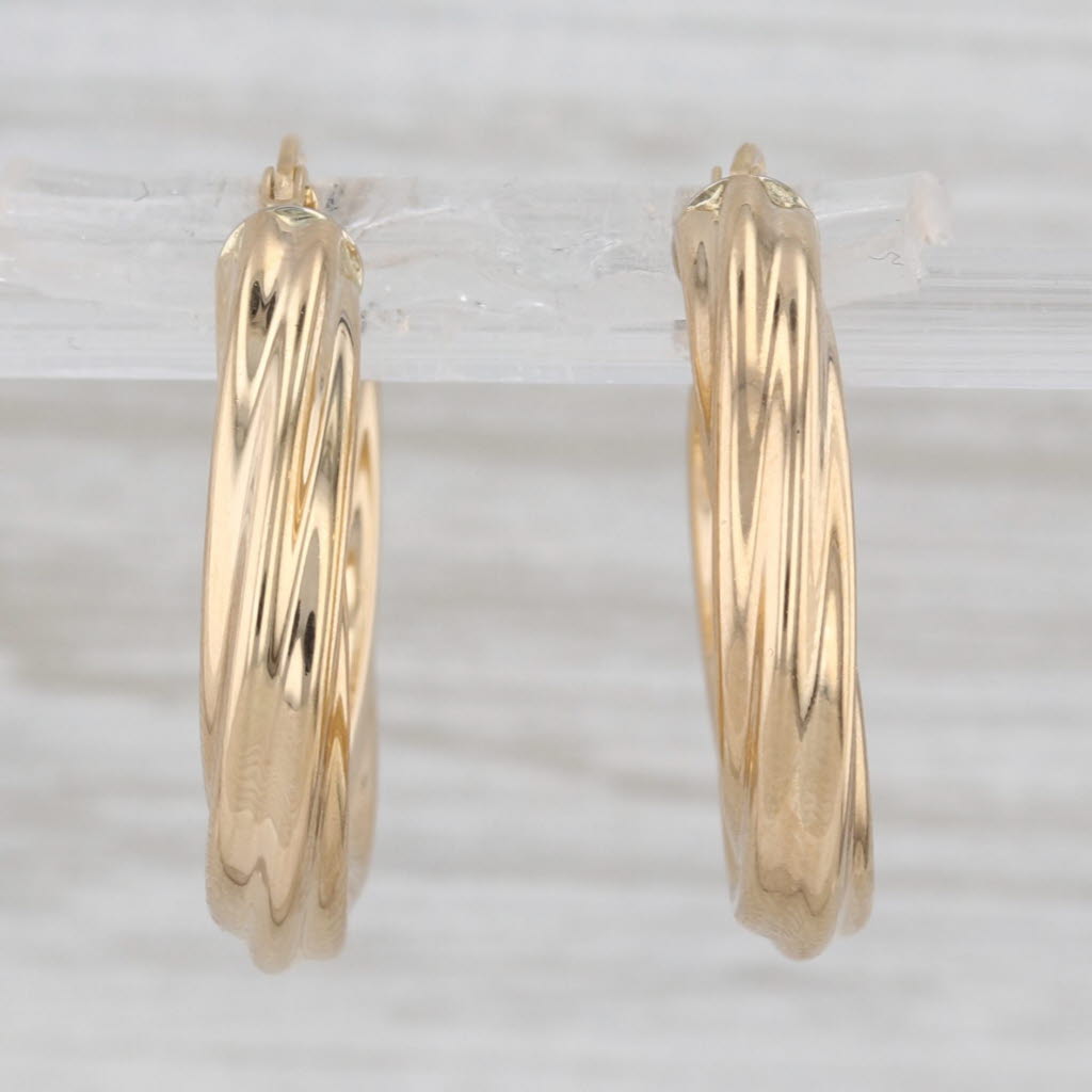 Twist Woven Hoop Earrings 18k Yellow Gold Snap Top Posts Round Hoops