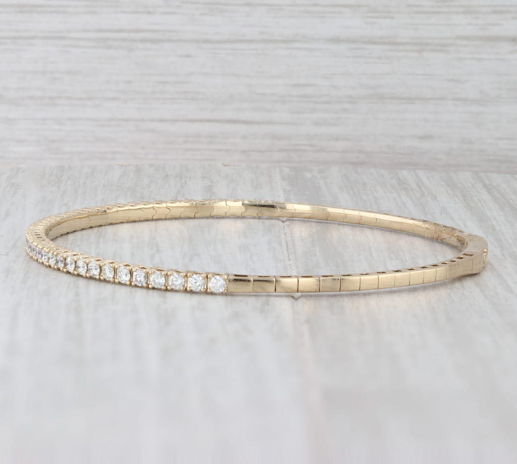 Light Gray New 1.02ctw Diamond Bead Flexible Bangle Tennis Bracelet 14k Yellow Gold 6.75"
