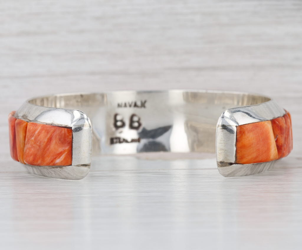 Orange Shell Cuff Bracelet Sterling Silver Vintage Navajo Native American