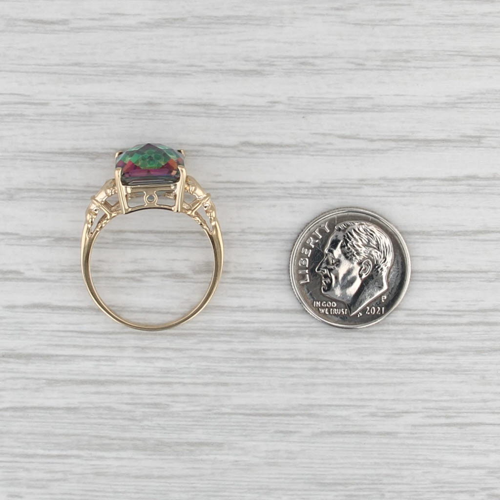 9.35ct Purple Green Mystic Topaz Solitaire Ring 14k Yellow Gold Size 8