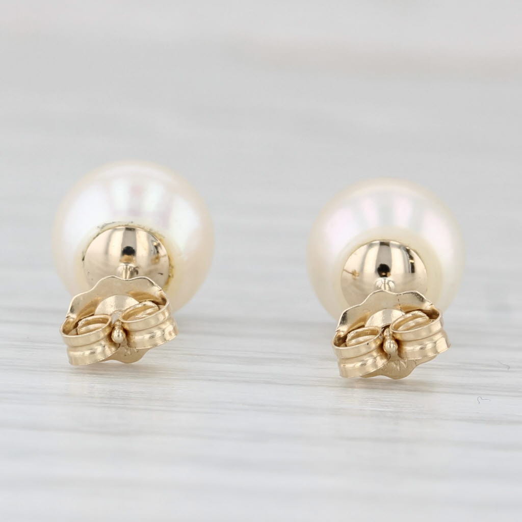 Light Gray Cultured Pearl Stud Earrings 14k Yellow Gold Round Bead Studs