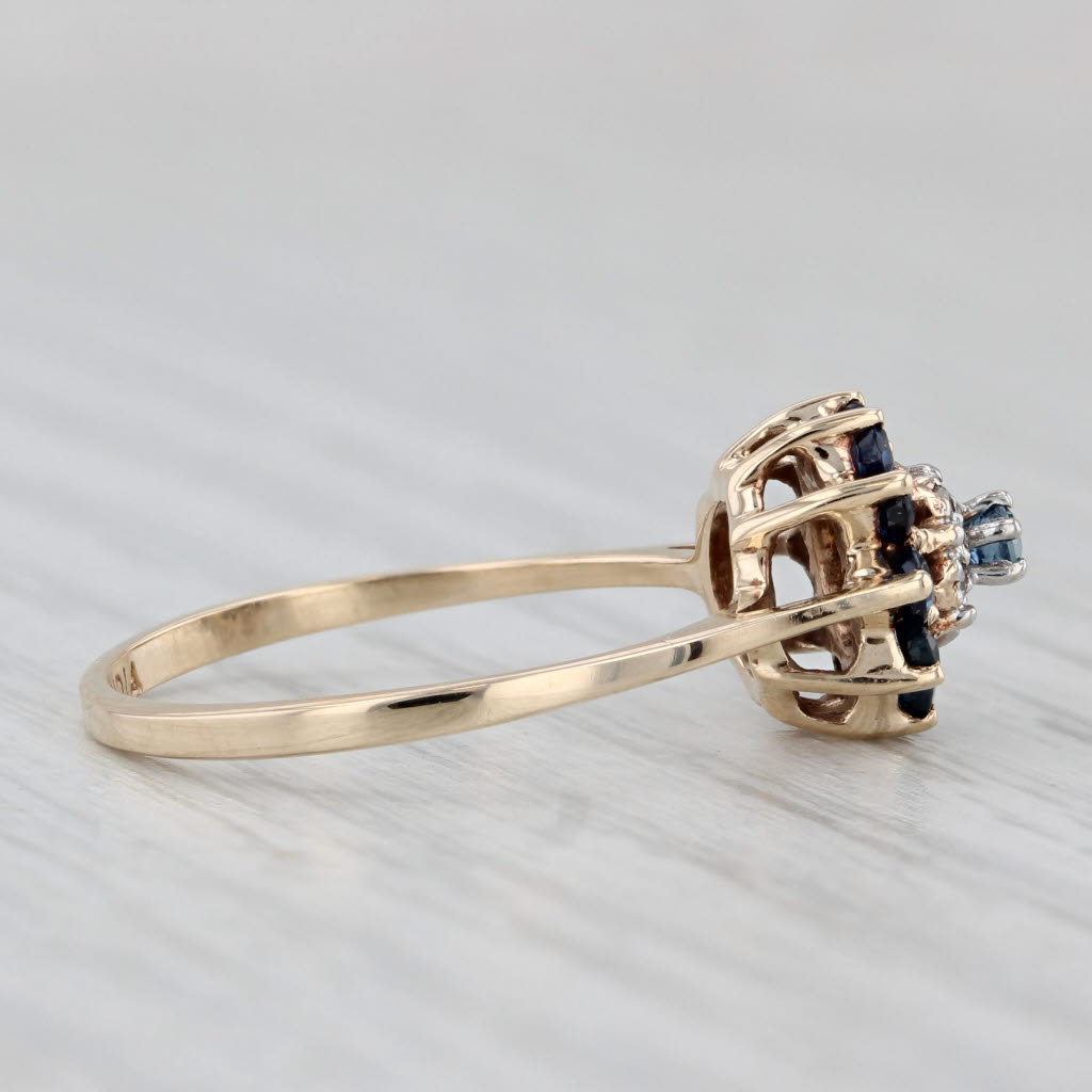 Light Gray 0.46ctw Blue Sapphire Diamond Flower Cluster Ring 10k Yellow Gold Size 6.25
