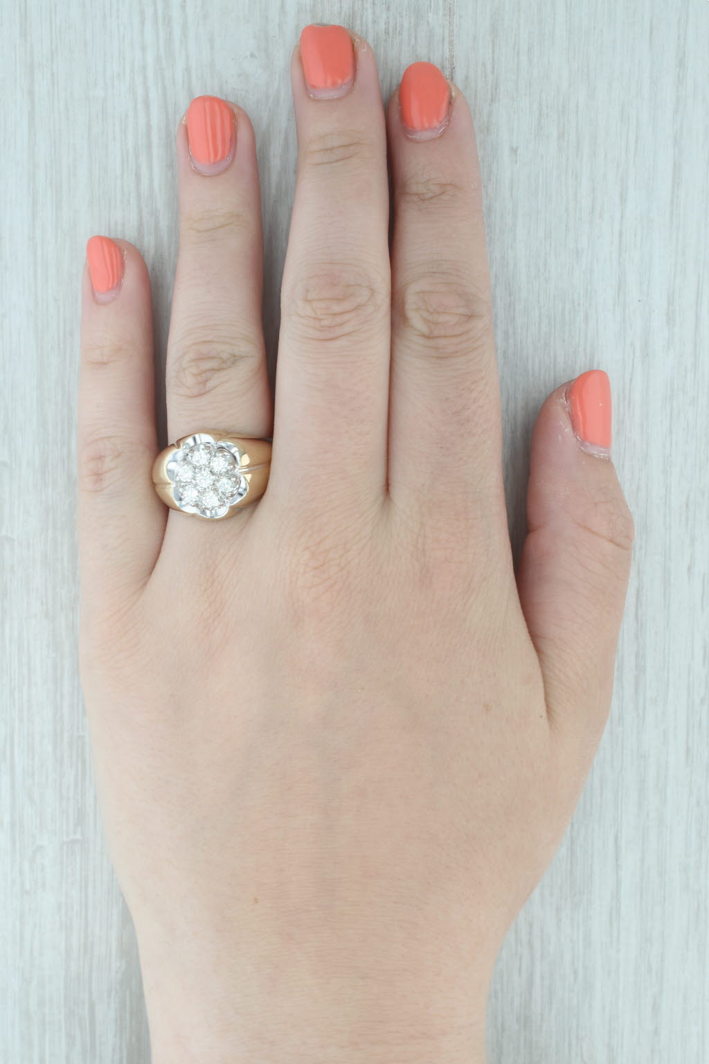 14ctw Vintage Diamond Cluster Belcher Setting Ring 14k Yellow Gold Size 11.5