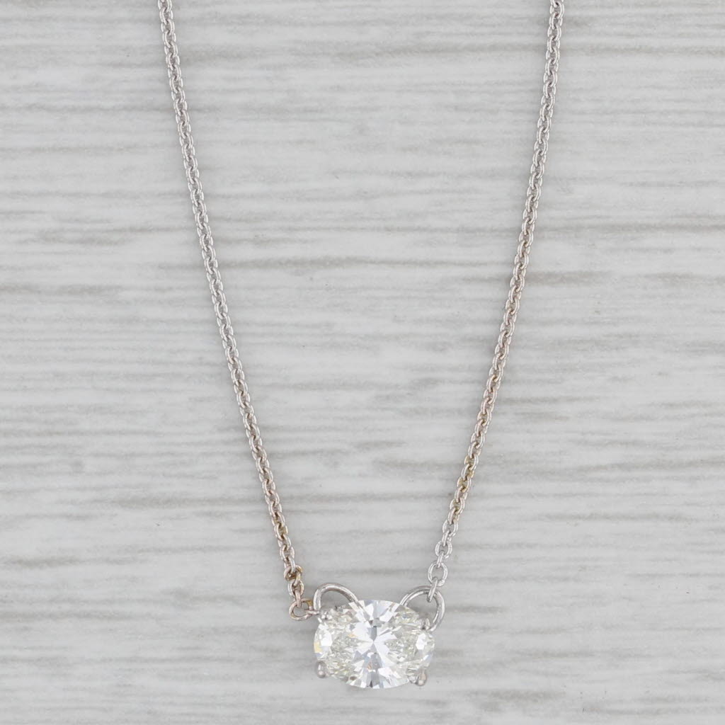 Gray New 0.52ct Oval Diamond Pendant 14k White Gold 16.25" Cable Chain