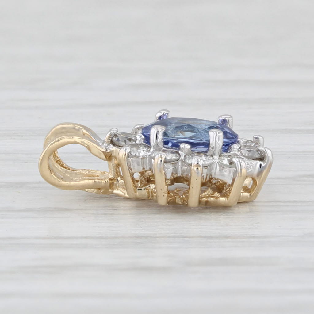 Light Gray 0.70ctw Oval Tanzanite Diamond Halo Pendant 14k Yellow Gold