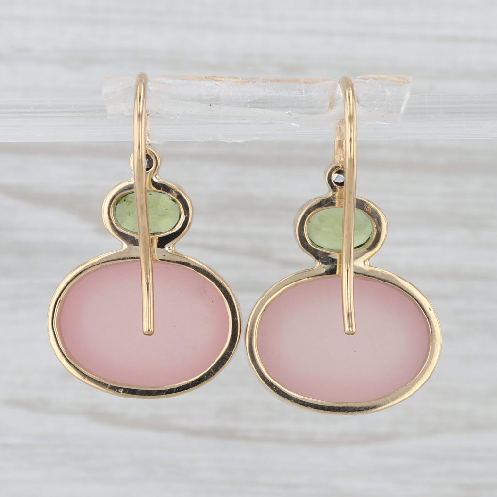 Rose Quartz Peridot Drop Earrings 18k Yellow Gold Hook Posts