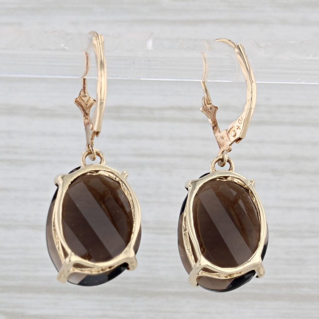 Light Gray Brown Smoky Quartz Dangle Earrings 10k Yellow Gold Pierced Lever Backs