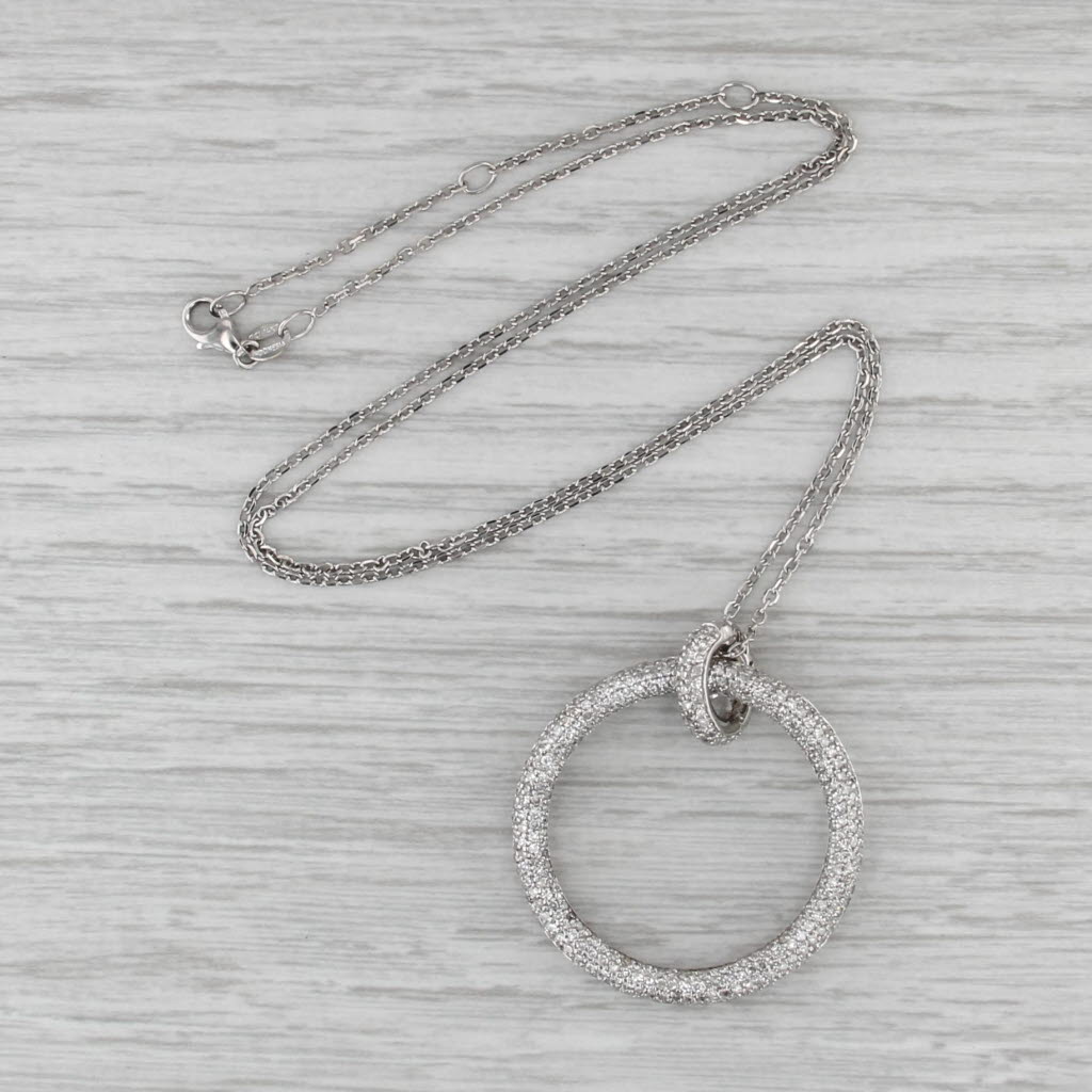 1.06ctw Diamond Circle Pendant Necklace 14k White Gold 16 17 18 Cable Chain
