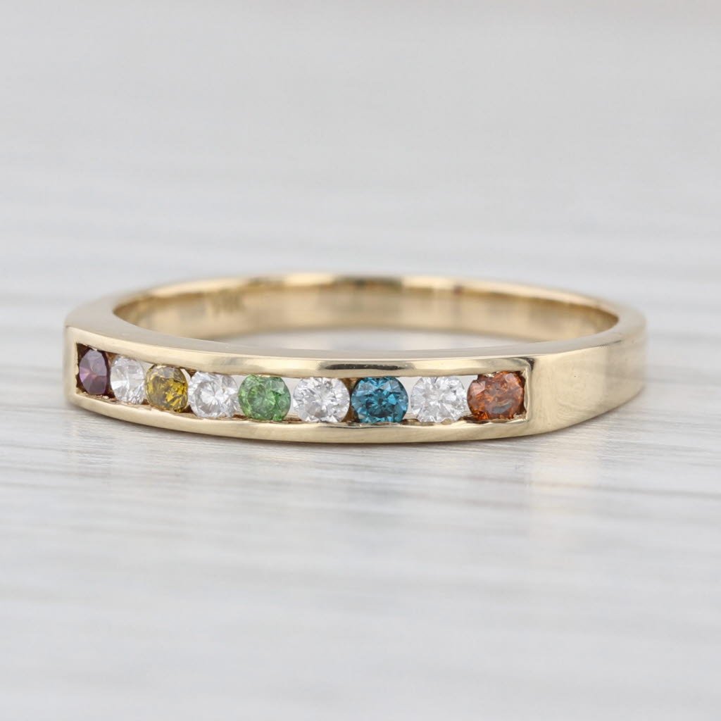 0.22ctw Multicolor Diamond Ring 14k Gold Stackable Wedding Band Size 6.75