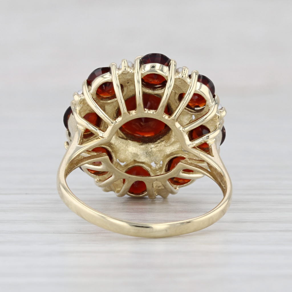 6.50ctw Garnet Seed Pearl Flower Ring 14k Yellow Gold Size 8.5 Cocktail