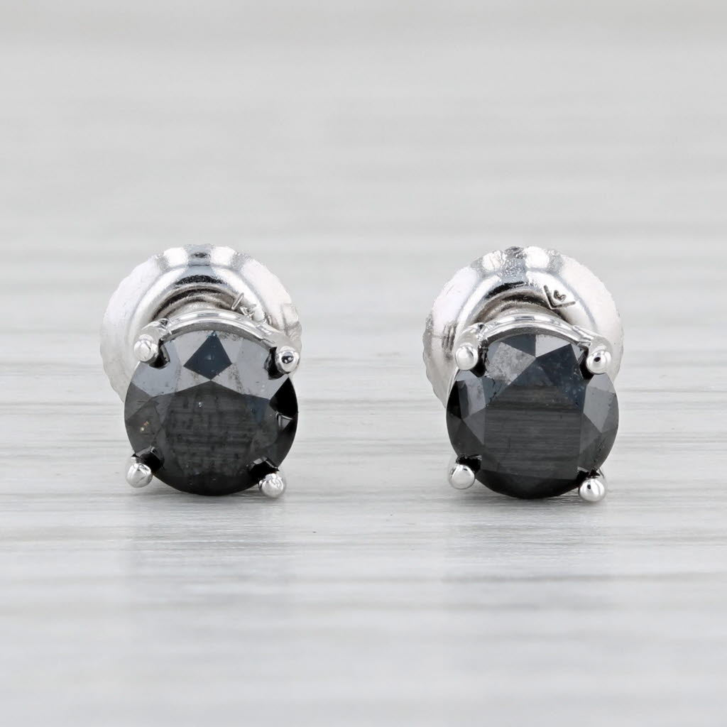 Light Gray 1.63ctw Round Black Diamond Stud Earrings 14k White Gold