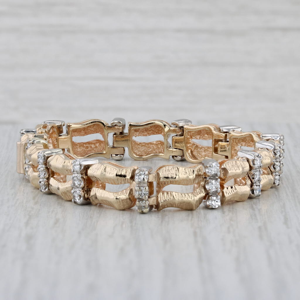 Gray 1.07ctw Diamond Bracelet 14k Yellow White Gold 6.5" 9mm