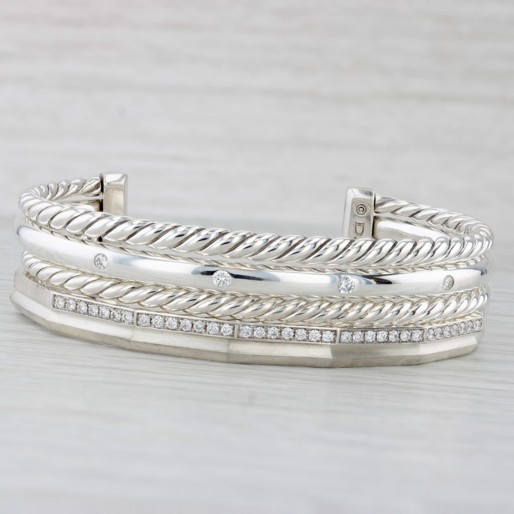 Light Gray David Yurman 0.51ctw Diamond Stax 5 Row Bracelet Pouch Sterling Silver 6"